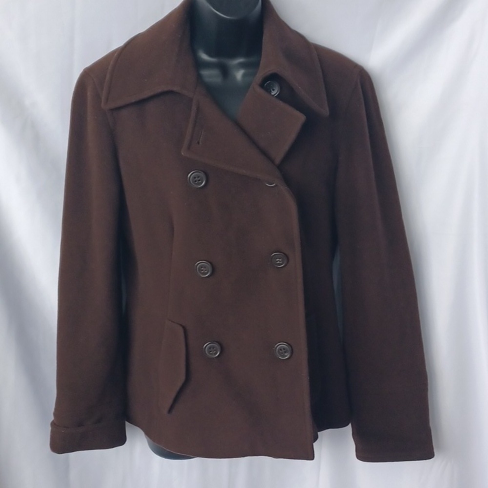 Esprit Size M Brown Wool Peacoat, 21" PTP, 18" Flat Waist, 25" Long